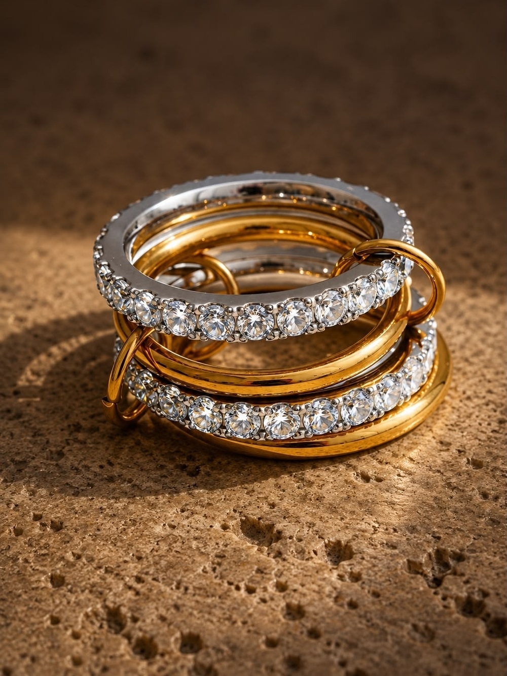Gold and Silver Crystal Stack Rings